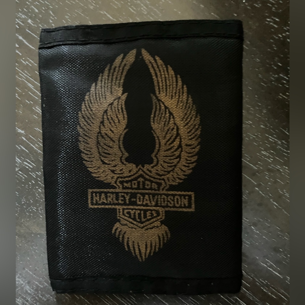 Harley-Davidson Black Wallet with Brown Eagle Graphic Velcro